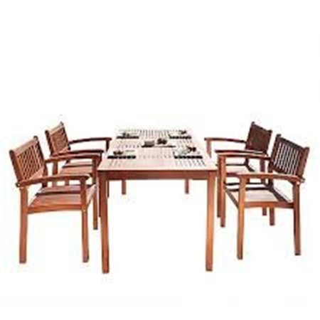 Dropship Vendor Group DropshipVendorGroup V187SET3 Malibu Eco-Friendly 5-Piece Wood Outdoor Dining Set With Rectangular Curvy Table And Stacking Chairs V187SET3